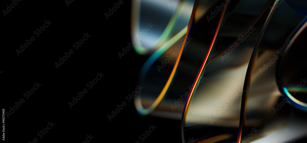 Aufkleber macro of transparent iridescent glass curved stripe with extreme depth of field. place for text. mod