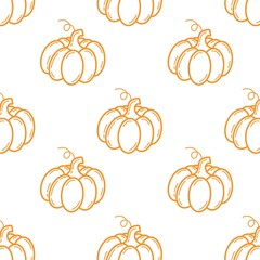 Cute outline orange pumpkins repeating raster pattern