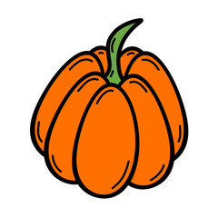 Orange pumpkin with outline flat raster design