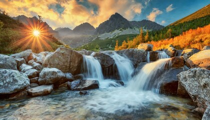 Waterfalls at stream Studeny potok in High Tatras mountains ,Western Carpathians, Slovakia