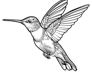 Obraz premium Humming Bird Outline. Isolated Tattoo Design with Tropical Spring Imagery
