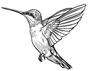 Obraz premium Humming Bird Outline. Isolated Tropical Bird Tattoo Design in White for Spring Imagery