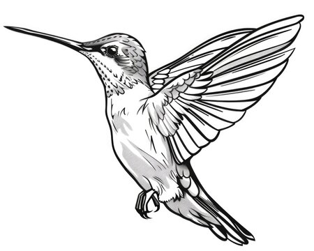 recommend clip art: Humming Bird Outline. Isolated Tropical Bird Tattoo Design in White for Spring Imagery