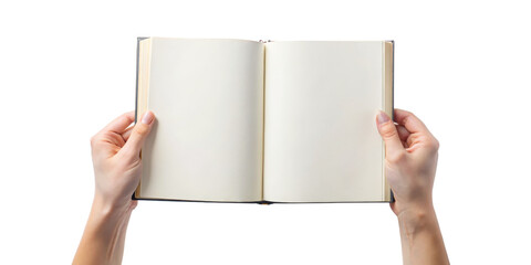Hands Holding Open Book with Blank Pages