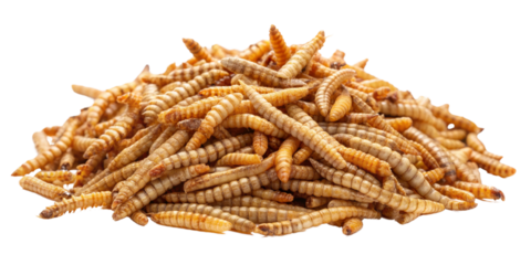 Heap of Dried Mealworms Isolated on Black Background