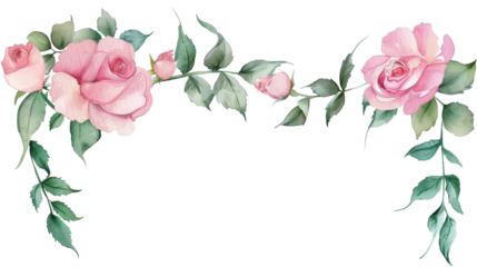 Watercolor Pink Roses Corner Frame