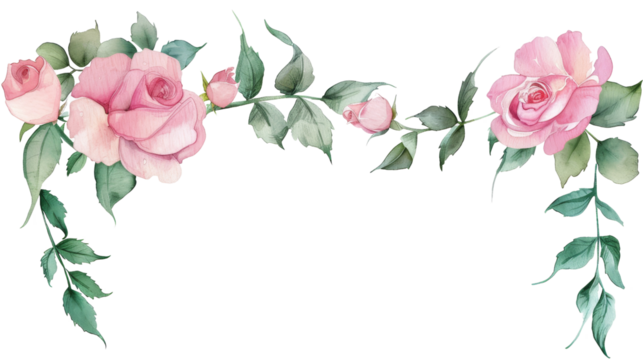 Watercolor Pink Roses Corner Frame - Powered by Adobe