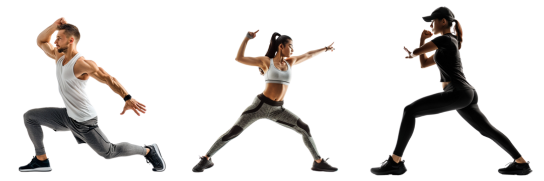 Untitled design - A set of A fitness instructor in workout gear mid-pose