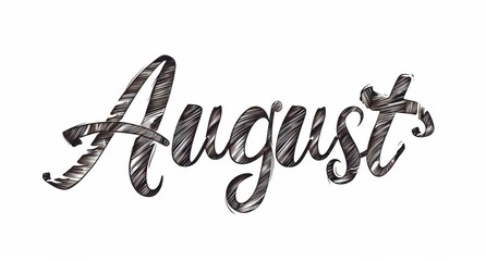The word "August" in cursive, handwritten style font on white background Generative AI