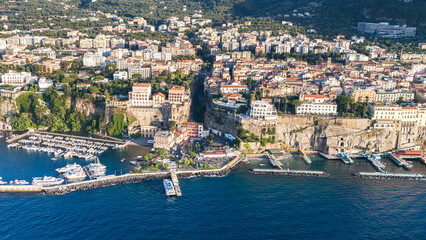 Aerial photo of the port of Sorrento in Marina Piccola. Sorrento Coast, Naples, Italy.