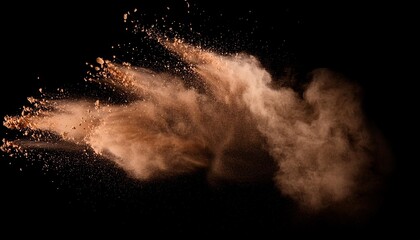 abstract brown dust explosion on black background brown powder splashing