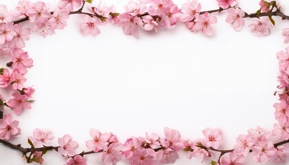 Fototapeta premium pink cherry blossom border frame isolated on white background