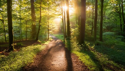 Obraz premium sunlight on a path in woodlands