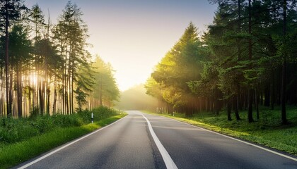 Fototapeta premium road in a beautiful forest in the morning