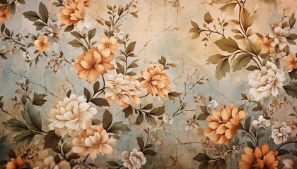 vintage floral wallpaper with grunge texture overlay decorative art high quality wallpaper background
