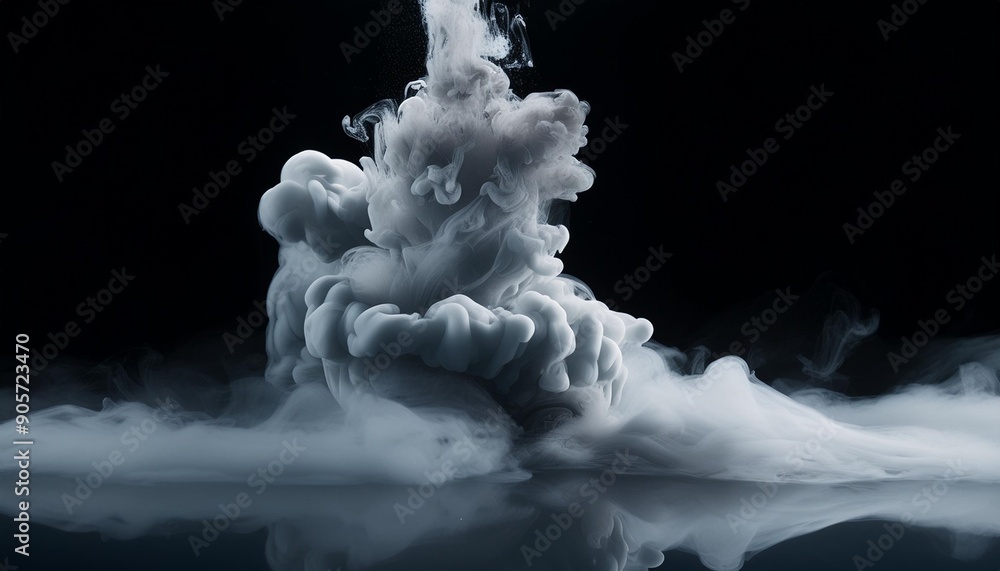 Wall mural abstract image of dense gray smoke rising from water on dark background