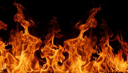 panorama fire flames on black background