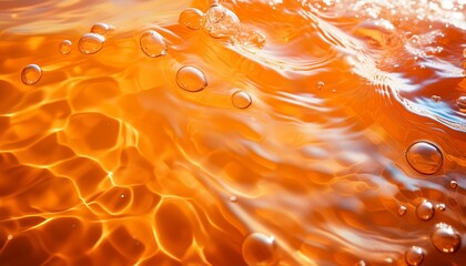 orange water with ripples on the surface defocus blurred transparent blue colored clear calm water surface texture with splashes and bubbles water waves with shining pattern texture background