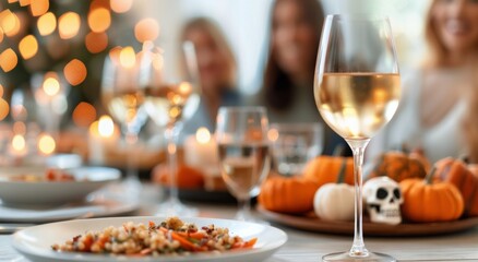 Cozy Autumn Dinner Table With Seasonal Dishes and Warm Lighting