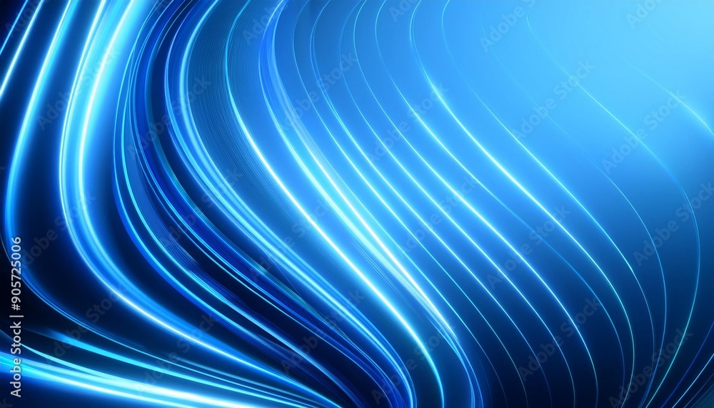 Wall mural 3d render abstract blue background with glowing curvy lines illuminated with neon light modern minim