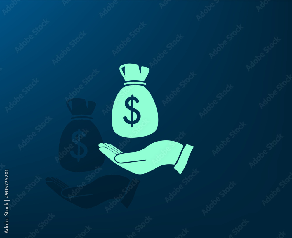 Aufkleber vector illustration with shadow on blue background with gradient
