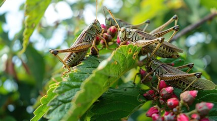 Grasshoppers on a Leaf