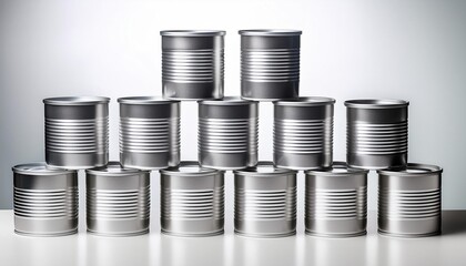 stack of food cans in plain silver