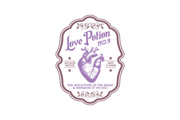 Love Potion, Vintage Halloween Potion Label Design 