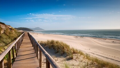Fototapeta premium sand dunes and beach with wooden walkway