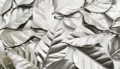 seamless silver leaf background texture transparent overlay shiny light grey crumpled metallic chrome foil repeat pattern modern abstract luxury wallpaper glittery party backdrop 3 generative ai