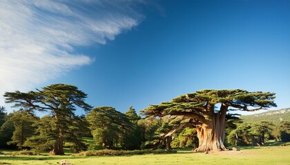 Fototapeta premium old cedar tree fanal forest with copy space during a sunny day