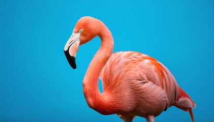 pink flamingo isolated in abstract design with blue background