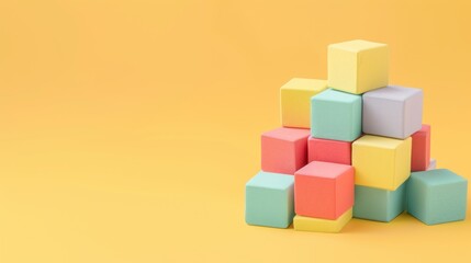 Obraz premium Colorful Building Blocks on a Yellow Background