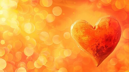 Fototapeta premium Bright background with orange heart symbol indicating love and health with space for text