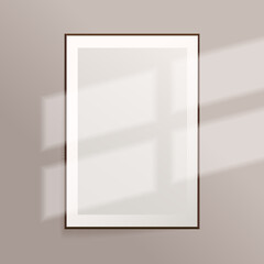 Laconic frame template with sunlight on the wall. Vector mockup with space for your design. EPS 10.