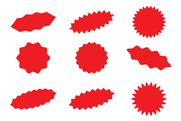 red Starburst sticker set - collection of special offer sale round and oval sunburst labels and buttons. Set of black price sticker, sale or discount sticker, sunburst badges icon.