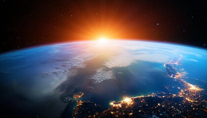 beautiful sunrise view of the planet earth from space