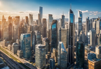 financial city on a sunny clear day, high-rise buildings of the economic center of the city, Downtown,