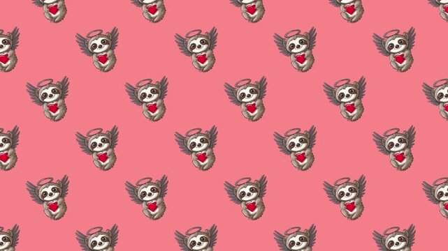 Cute Sloth with Heart Loop Circular Animation Valentines Day on Pink background