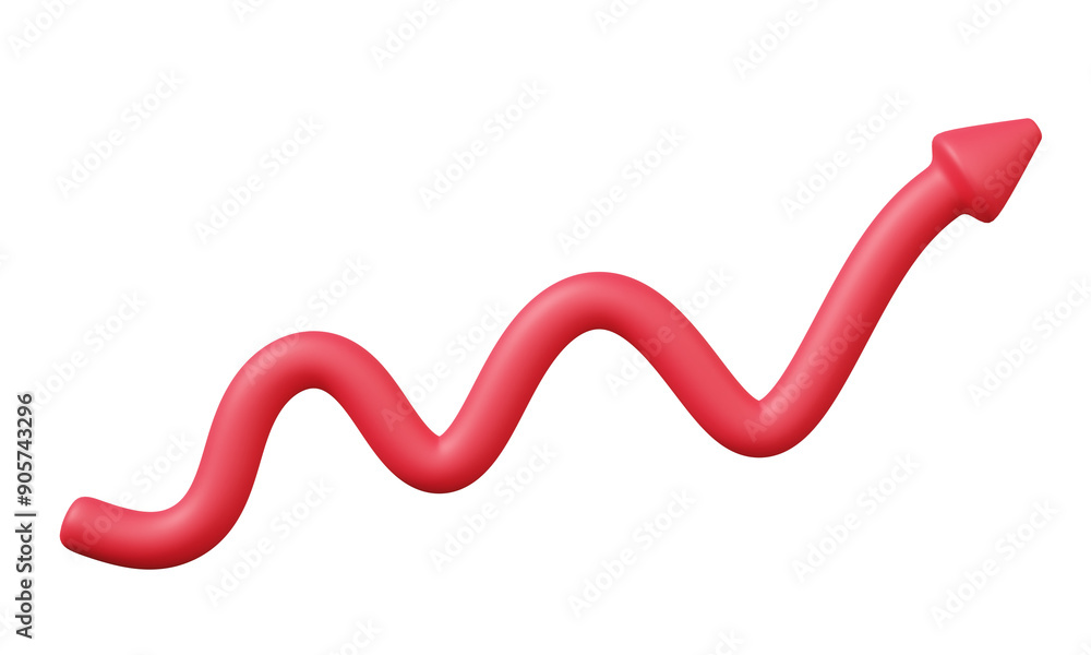 Wall mural Red graph higher up arrow on isolated background. growth profit rise tradeing analytics investment exchange, financial business economics concept. minimal cartoon style. 3d rendering illustration