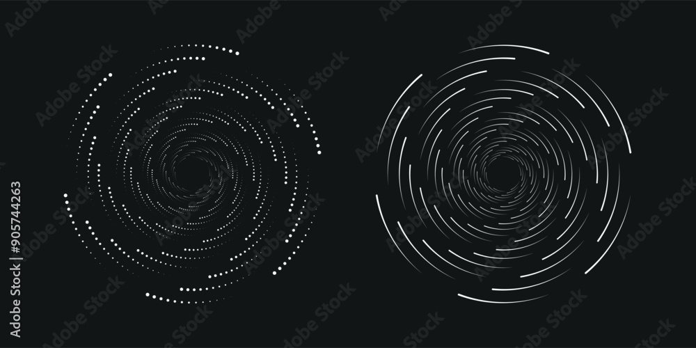 Poster modern abstract background. halftone dots in circle form. spiral logo, icon or design element. black