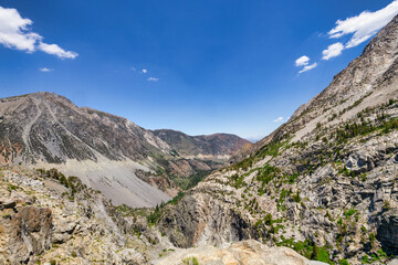 Tioga pass road in the mountains of sierra nevada, california. State route 120 in Yosemite. Travel and Tourism.