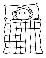 Charming Cartoon Sheep Sleeping with Blanket Vector | Cute Minimalist Line Art