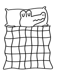 Adorable Cartoon Crocodile Sleeping with Blanket Vector | Cute Minimalist Line Art