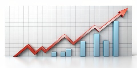 Obraz premium 3D Rendered Red Arrow Graph on White Grid, 3D Rendering, Red Arrow Graph, Growth, Business
