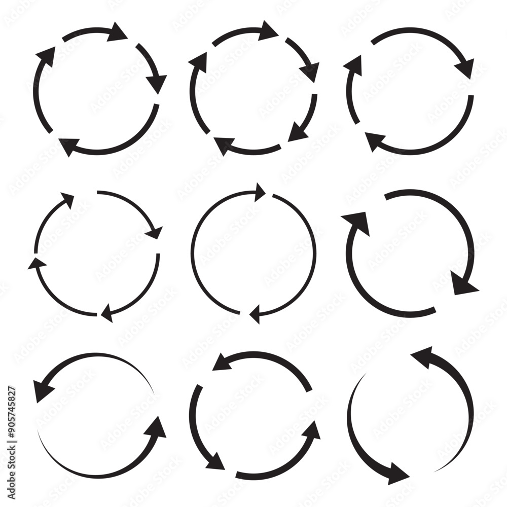 Poster circle arrow icon set. symbol of reload, refresh, loading, recycle and repeat. interconnecting round