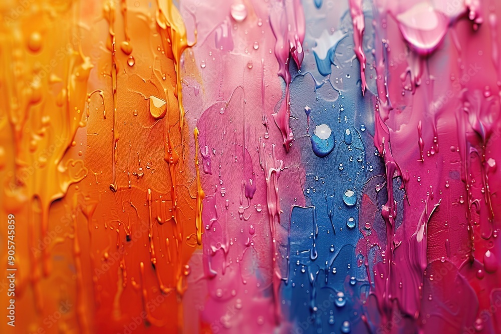 Canvas Prints Abstract Colorful Paint Drips with Water Drops