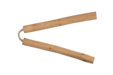 wooden nunchaku for martial arts isolated on white background