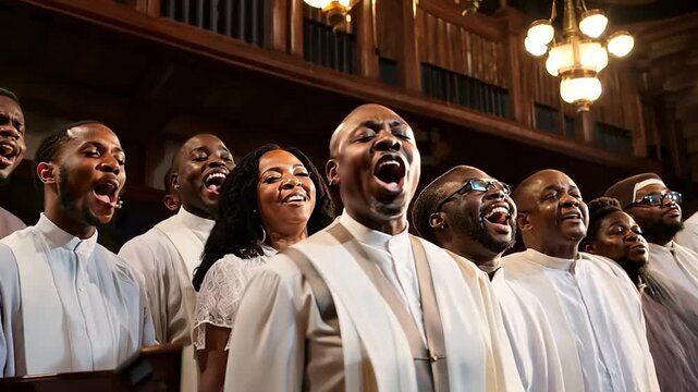 African American people singing at gospel church