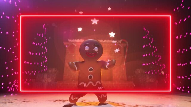 perfect christmas animation with dancing ginger bread character. Disco party for holiday theme